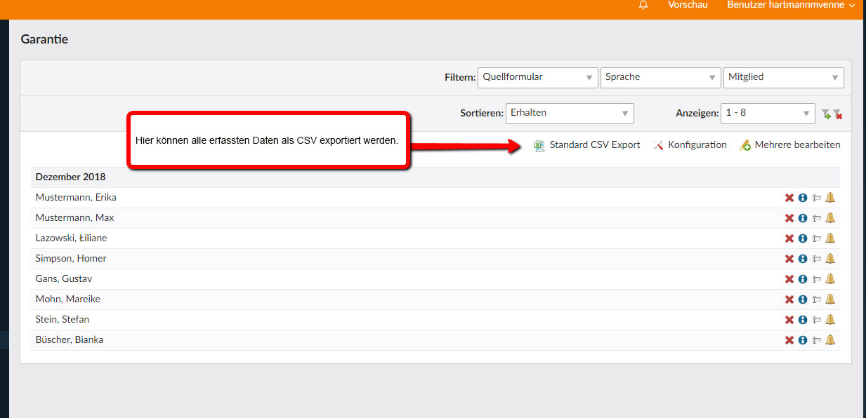 Datenspeicherung und CSV-Export Datenspeicherung und CSV-Export